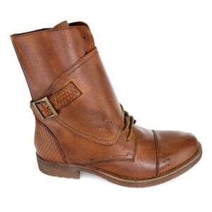 ROAN by Bed Stu Napa Tan Deception Brown Leather Lace Up Booties Boots Sz 6